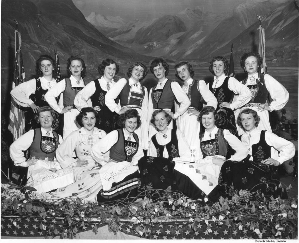 Image of the Normanettes, a Scandinavian singing group associated with Normanna Hall (ca. 1950, photo by Richards Studio).