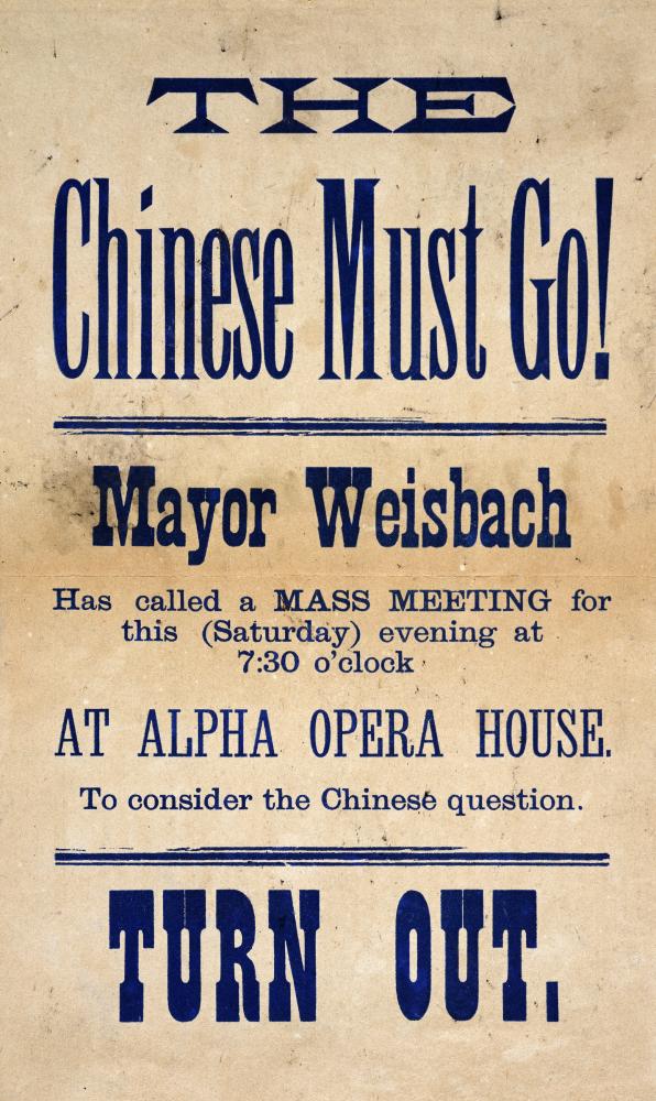 1885 broadside declaring The Chinese Must Go. Courtesy Washington State Historical Society, 1903.1.4.